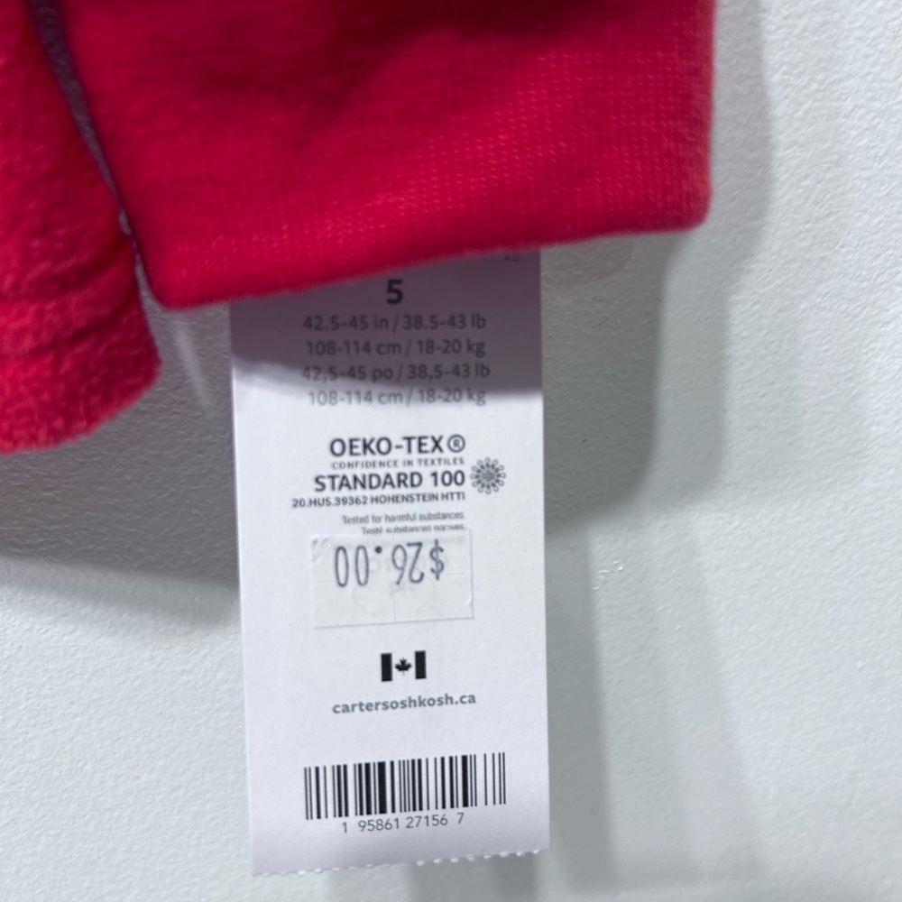 NWT Carters‎ Kids Red Fleece Santa Long Sleeve Shirt Size 5/5A - Picture 5 of 5